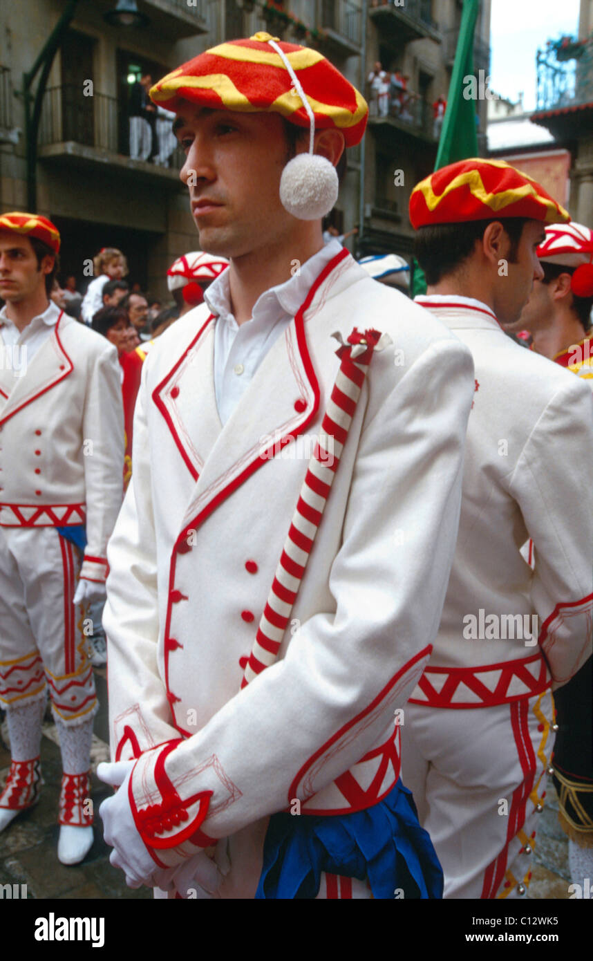 baskische traditionellen Kostüm, Fiesta San Fermin, Pamplona, Navarra, Spanien Stockfoto