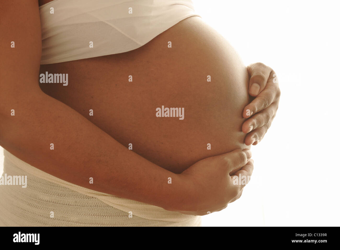 Bauch der schwangeren Mutter, Cape Town, Südafrika Stockfoto