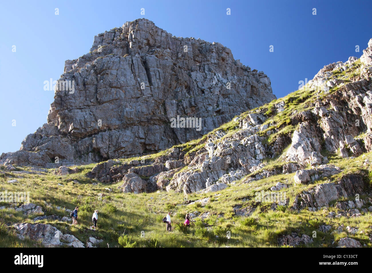 Wanderer auf Wanderweg, Jonkershoek, Stellenbosch Stockfoto