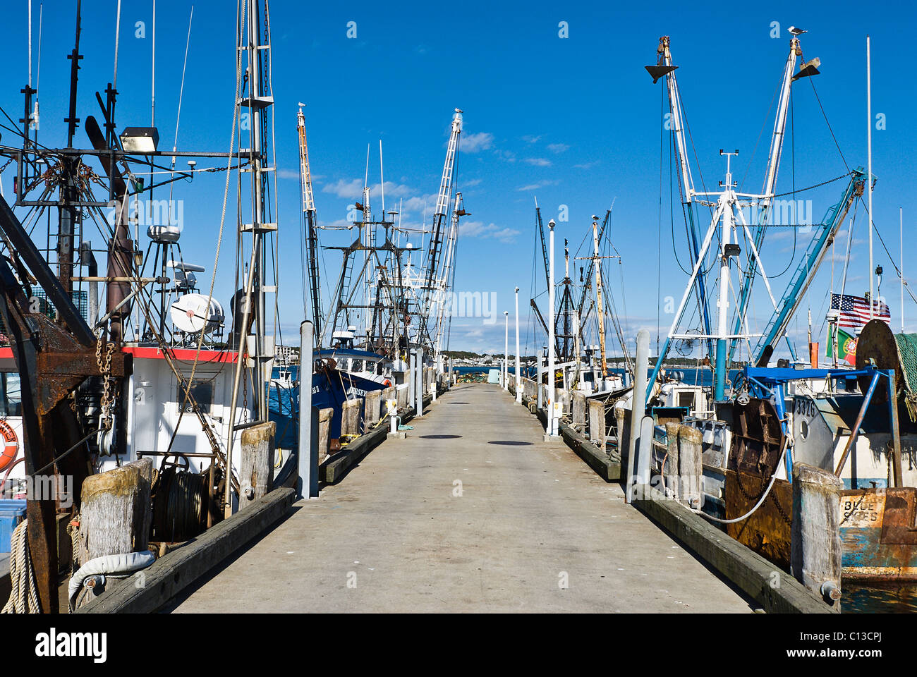 Angelboote/Fischerboote angedockt MacMillan Wharf, Provincetown, MA, USA Stockfoto