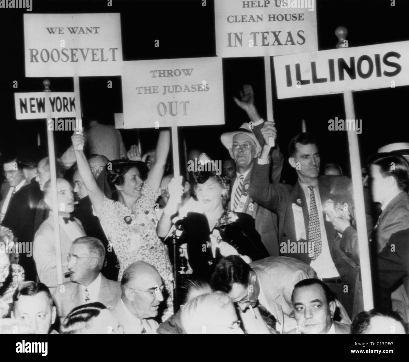 FDR Präsidentschaft. Delegierten Rallye für US-Präsident Franklin Delano Roosevelt bei der Democratic National Convention in Chicago, Illinois, Juli 1940. Stockfoto