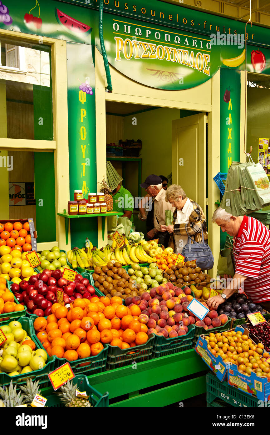 Der Lebensmittel-Markt, Ermoupolis, Insel Syros [Σύρος], griechischen Kykladen-Inseln Stockfoto