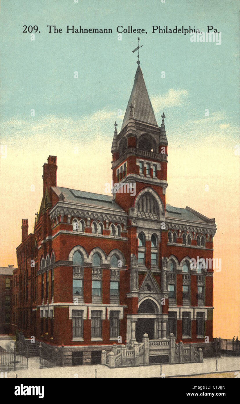 Hahnemann College in Philadelphia, Pennsylvania wurde ursprünglich im Jahre 1848 als homöopathischen College of Pennsylvania, die nach den medizinischen Theorien der deutsche Arzt Samuel Hahnemann (1755-1843) gegründet. Postkarte, ca. 1900. Stockfoto