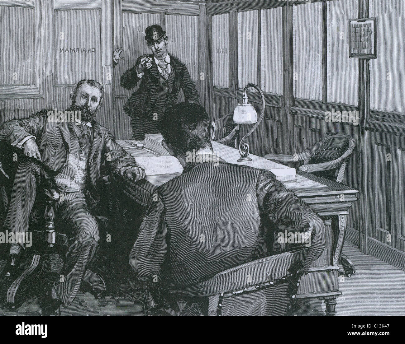 Henry Clay Frick, Vorsitzender des Vorstands der U.S. Steel wurde erschossen und erstochen von Anarchist Alexander Berkman im Jahre 1892. Berkman schlug als Vergeltung für den Homestead-Streik und serviert einen vierzehn-Jahr-Satz für den Angriff. Frick wiederhergestellt. Stockfoto