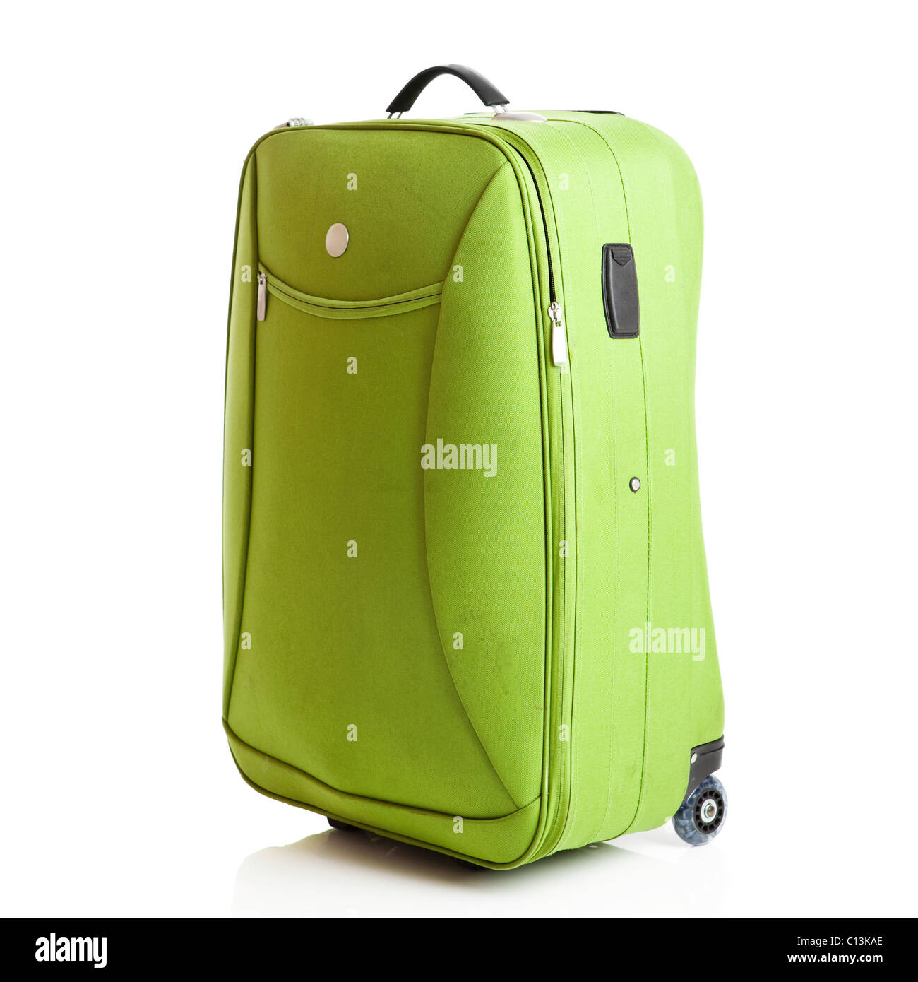 Grünen Koffer isoliert auf einem weißen Hintergrund Stockfoto