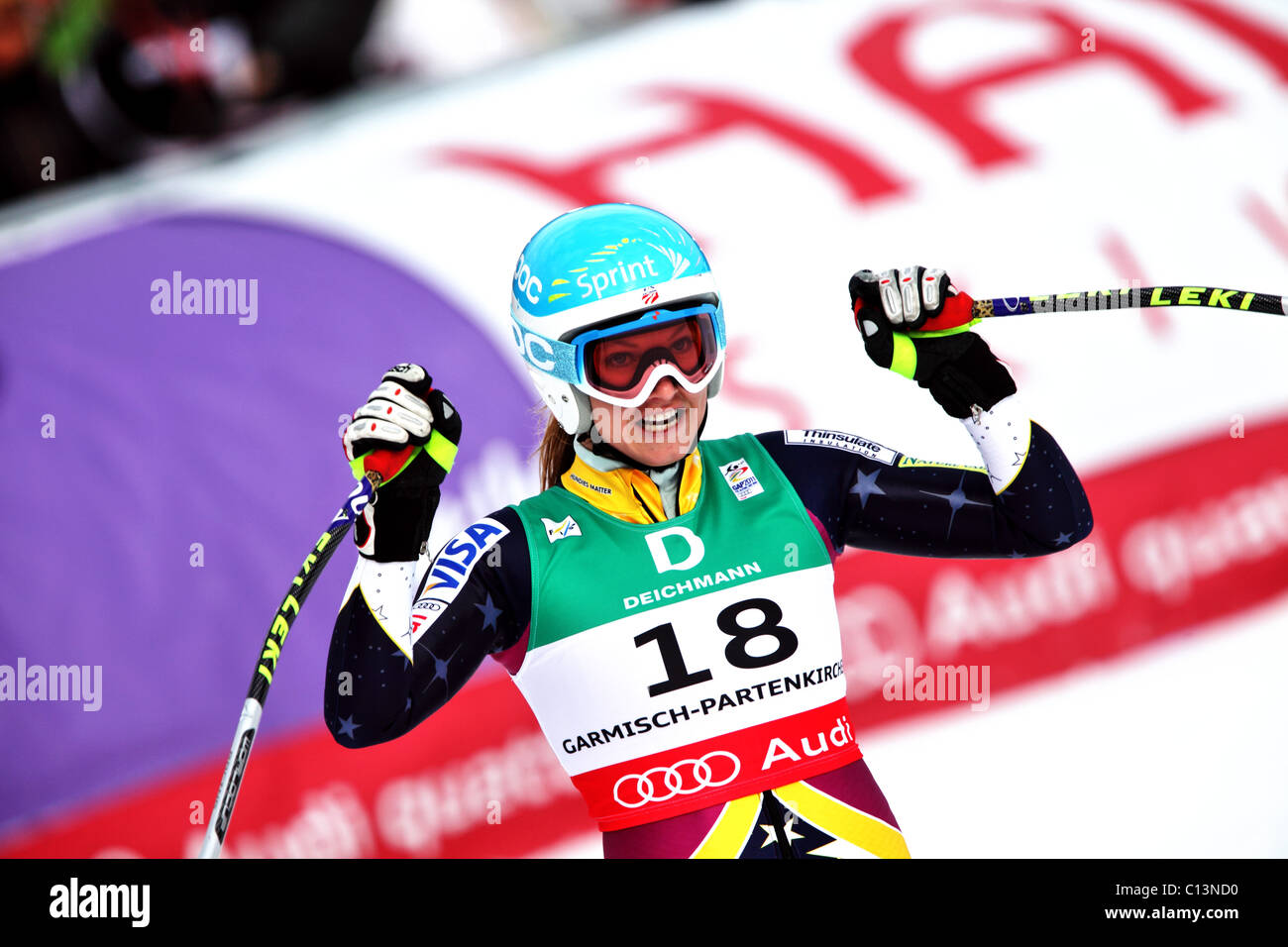 Julia Mancuso (USA) bei der FIS Alpinen Ski-Weltmeisterschaften 2011 in Garmisch-Partenkirchen Stockfoto