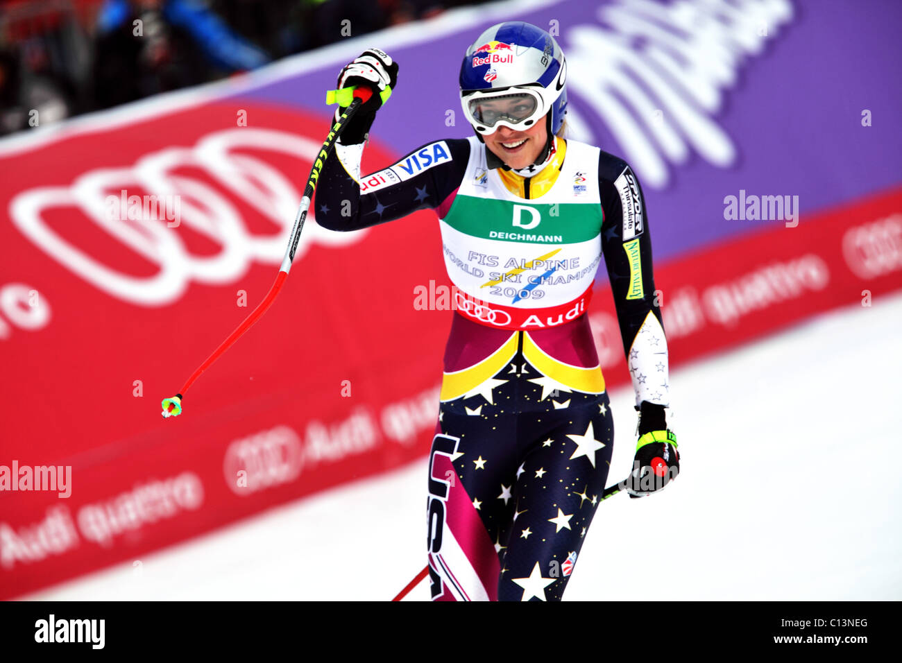 Lindsey Vonn (USA) bei der FIS Alpinen Ski-Weltmeisterschaften 2011 in Garmisch-Partenkirchen Stockfoto