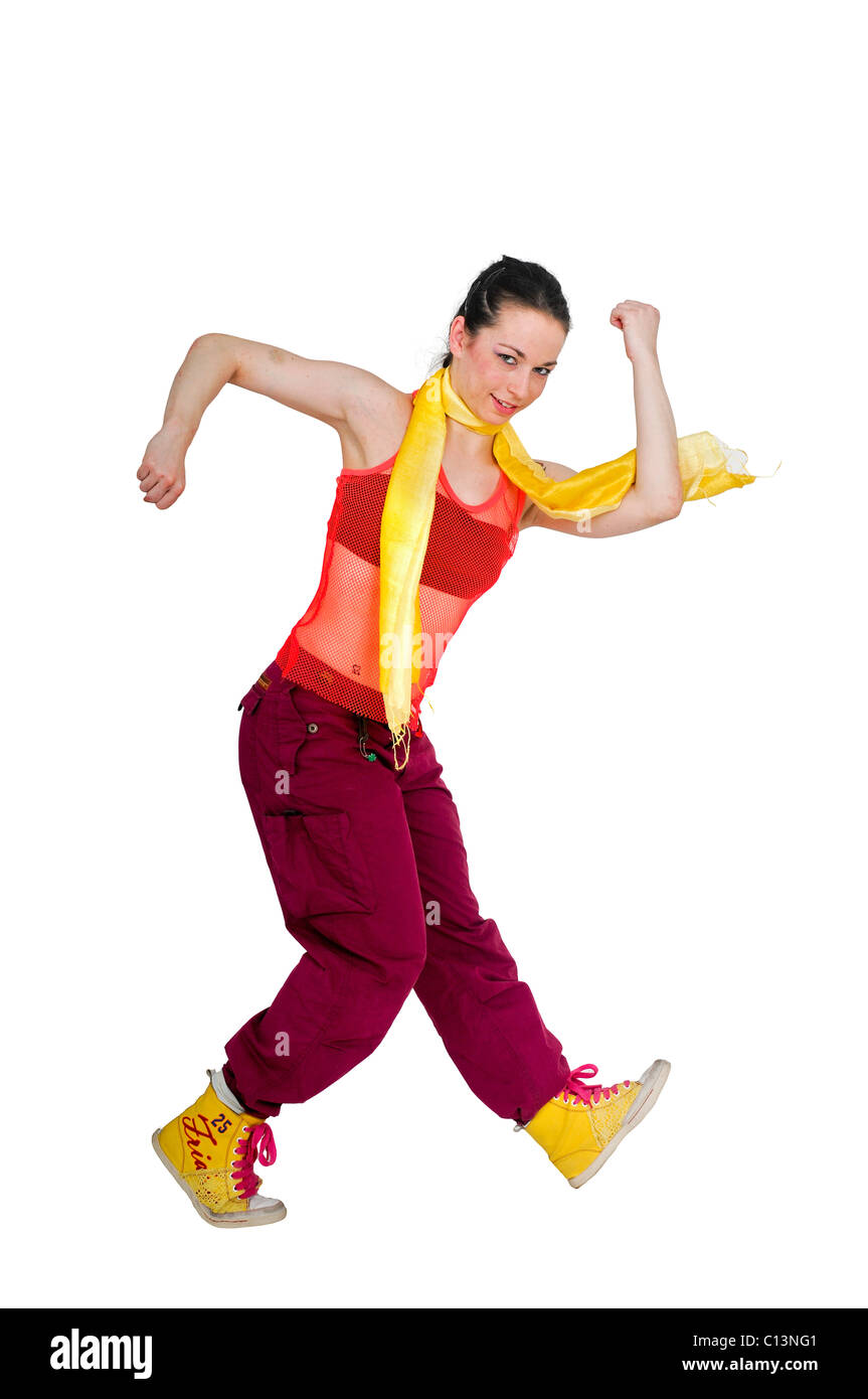 Weibliche Hip-Hop Tänzer auf weißem Hintergrund Stockfoto