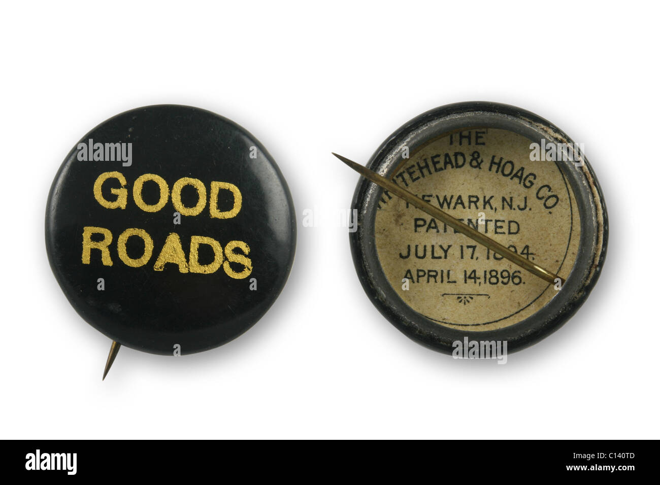 1896 gute Straßen Pin, Front und zurück zusammengesetztes Bild. Stockfoto