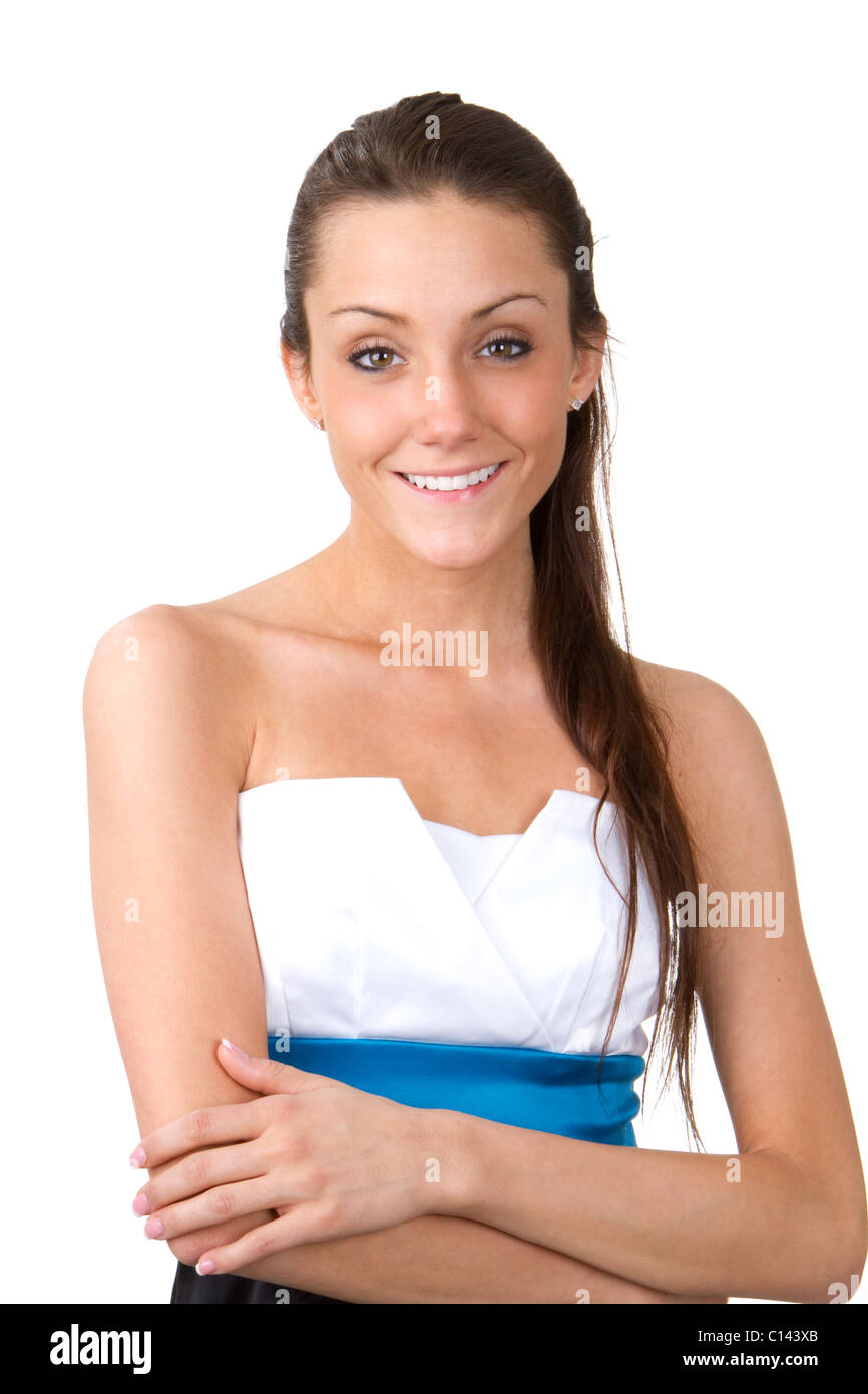 Magere junge Frau mit einem hübschen Lächeln auf ihrem Gesicht  Stockfotografie - Alamy