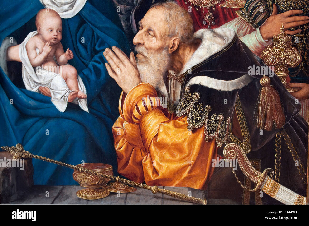 Detail: Die Anbetung der Könige, 1526, von Quentin Massys Stockfoto