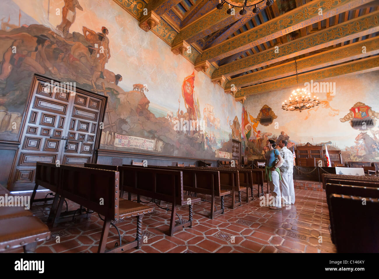 Wandbild Zimmer im Santa Barbara County Courthouse in Santa Barbara, California. Stockfoto