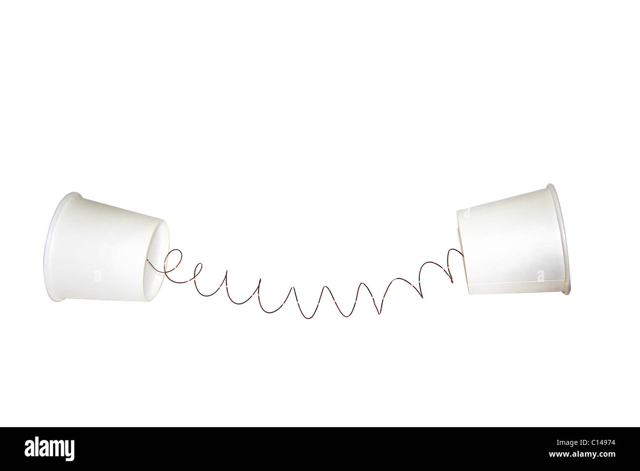 Stillleben mit String und Papier Tasse Telefon, telefonieren kann Zinn Stockfoto