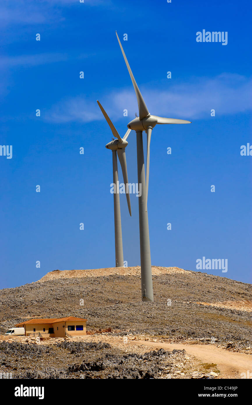 Windpark auf Kefalonia, Ionische Inseln, Griechenland. Stockfoto