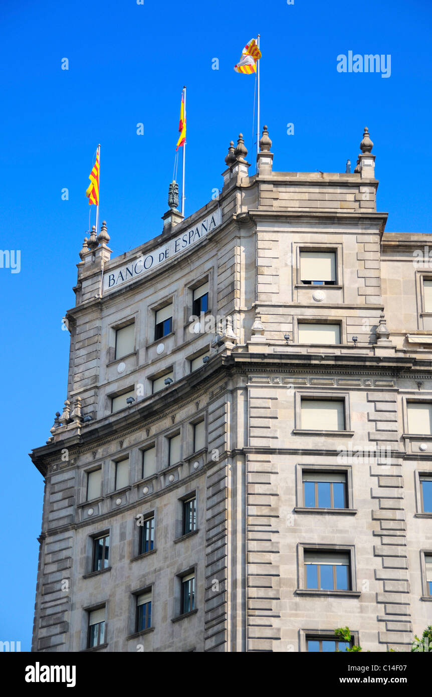 Der Banco de España (nationale Zentralbank) in der Nähe von Plaza Katalanisch, Barcelona, Spanien. Stockfoto