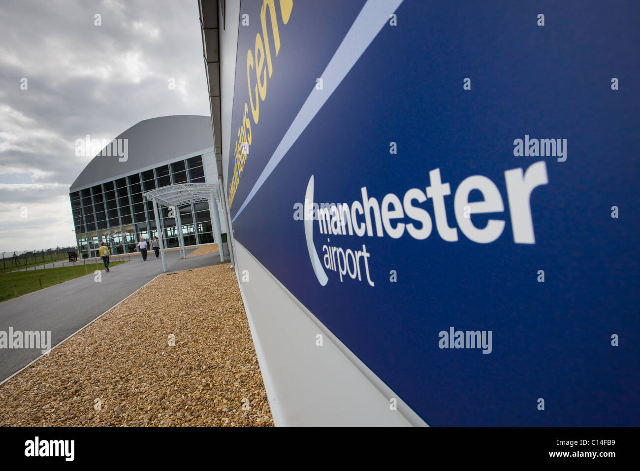 Start-und Landebahn Besucher Park und Concorde entfernt, der Flughafen Manchester, UK Stockfoto