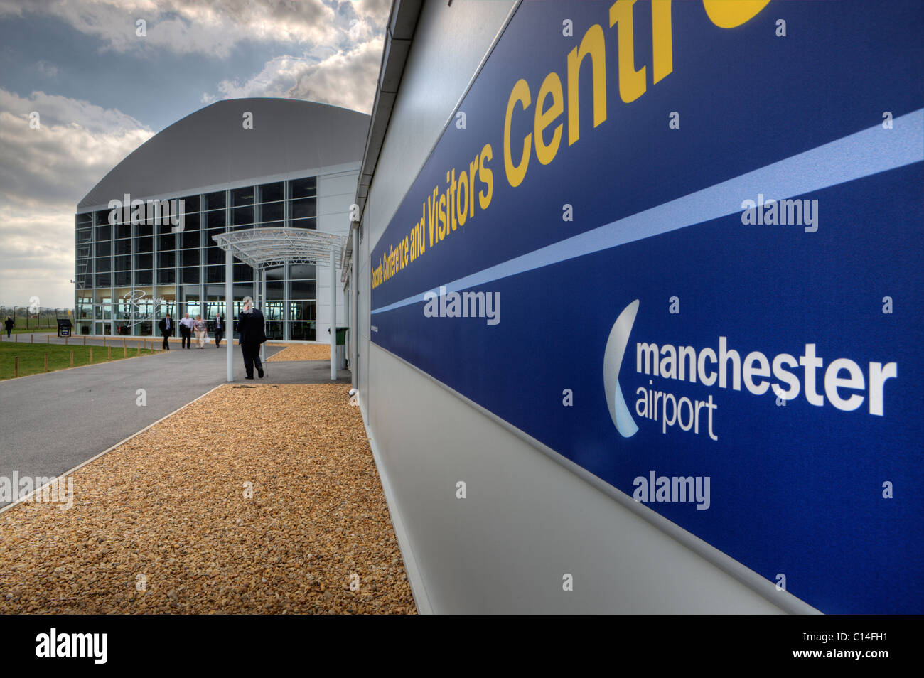 Start-und Landebahn Besucher Park und Concorde entfernt, der Flughafen Manchester, UK Stockfoto