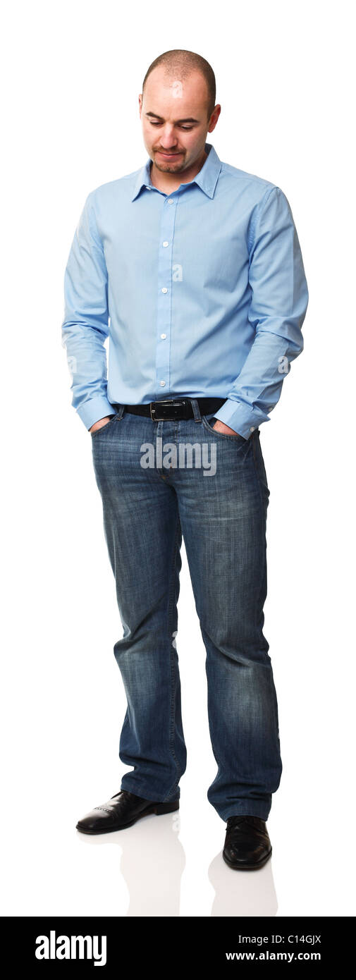 stehender kaukasischen Mann isoliert auf weißem Hintergrund Stockfoto