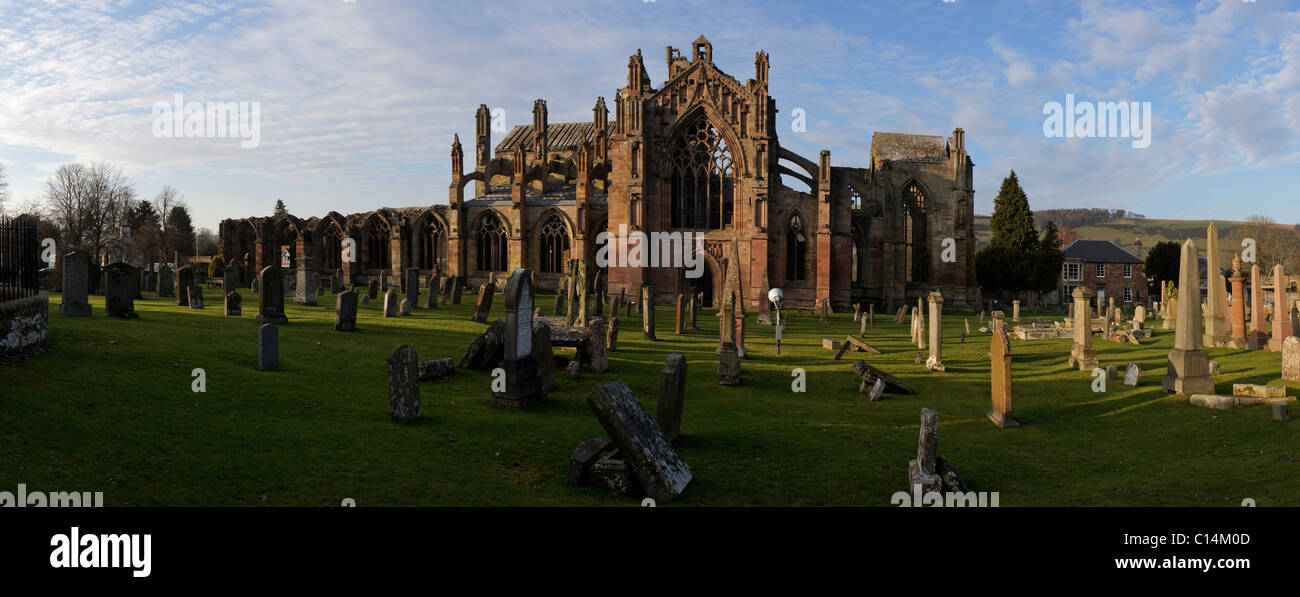 Melrose Abbey, panorama Stockfoto