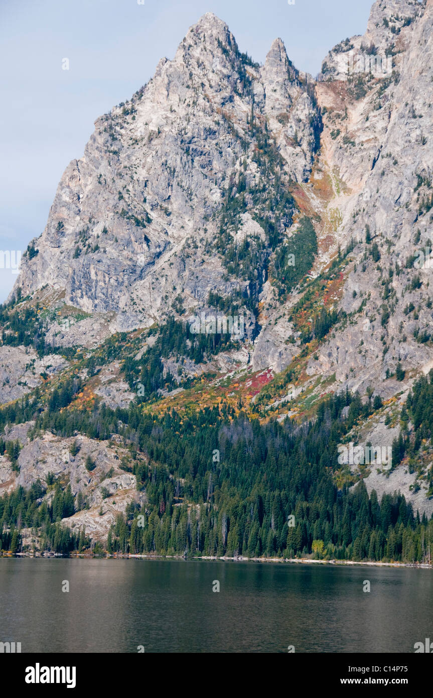 Teton Range Mountains, Ansichten von Jenny Lake, Mt. St. John, hängenden Canyon, Rockchuck Peak, Grand-Teton-Nationalpark, Wyoming, USA Stockfoto