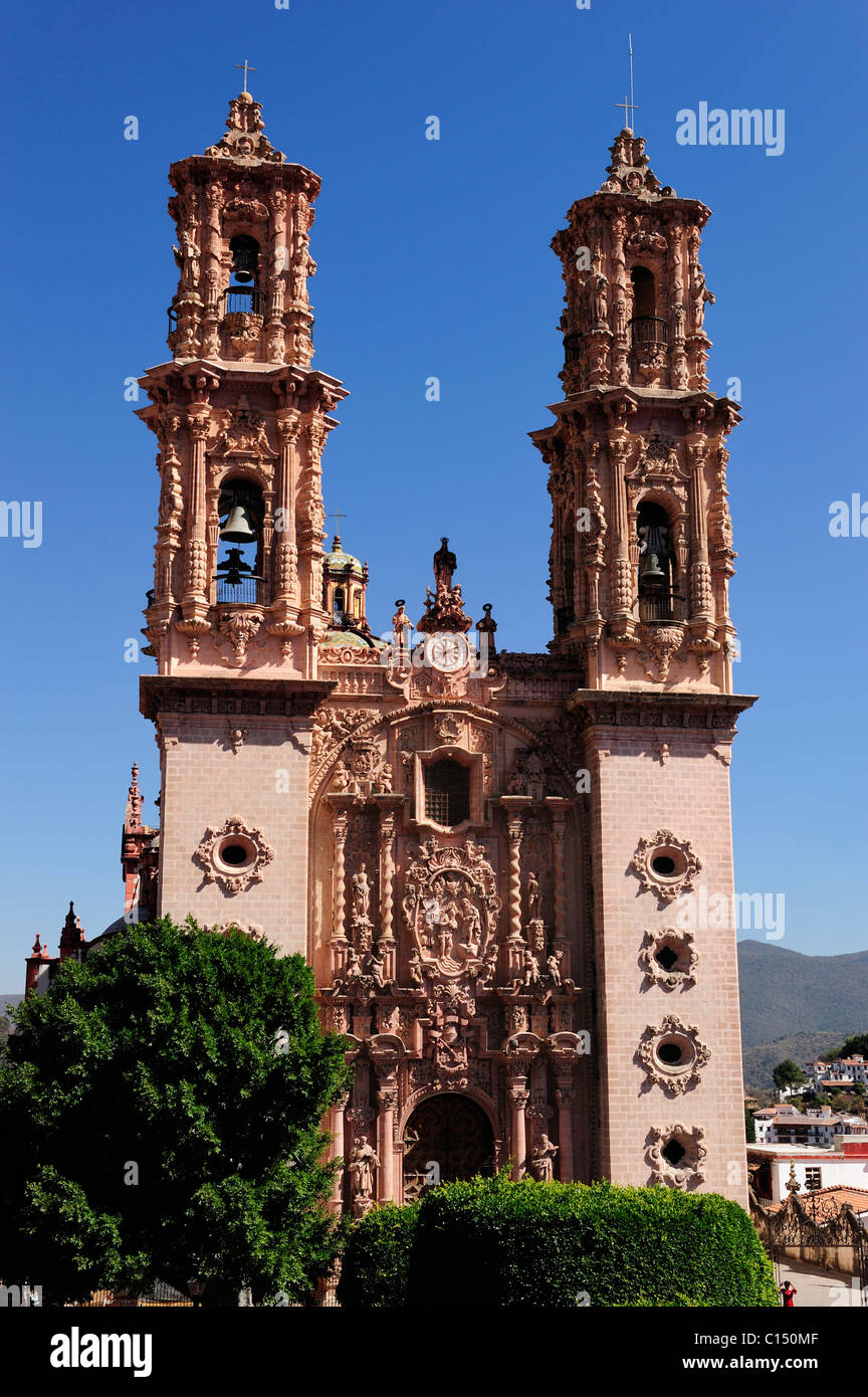 Fassade der Iglesia de Santa Prisca in Taxco, Bundesstaat Guerrero, Mexiko Stockfoto