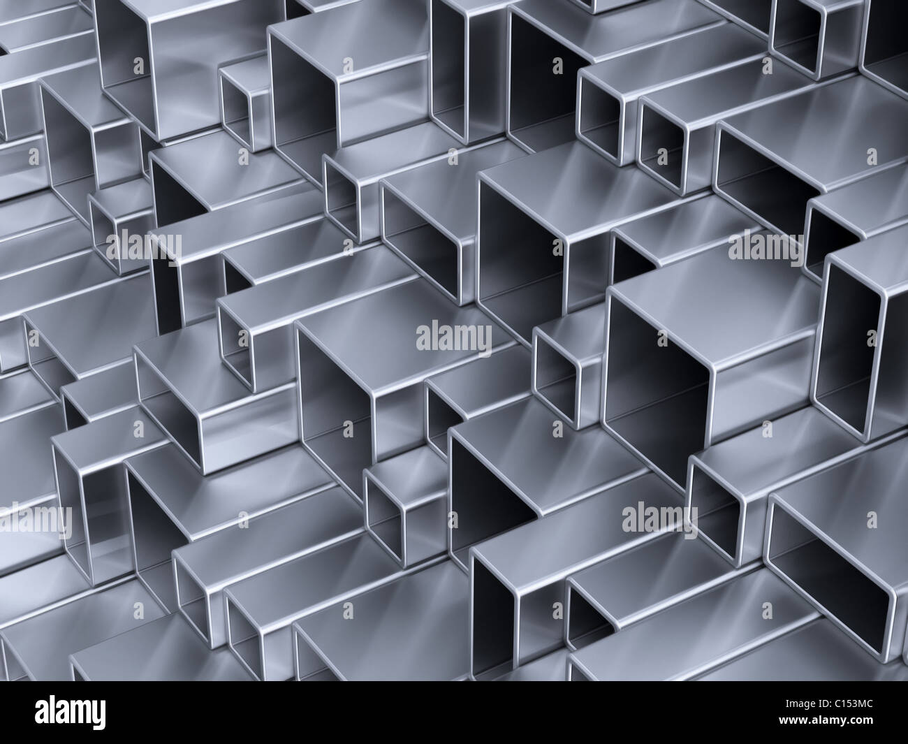 3D abstrakte silberne Metallrohre Stockfoto