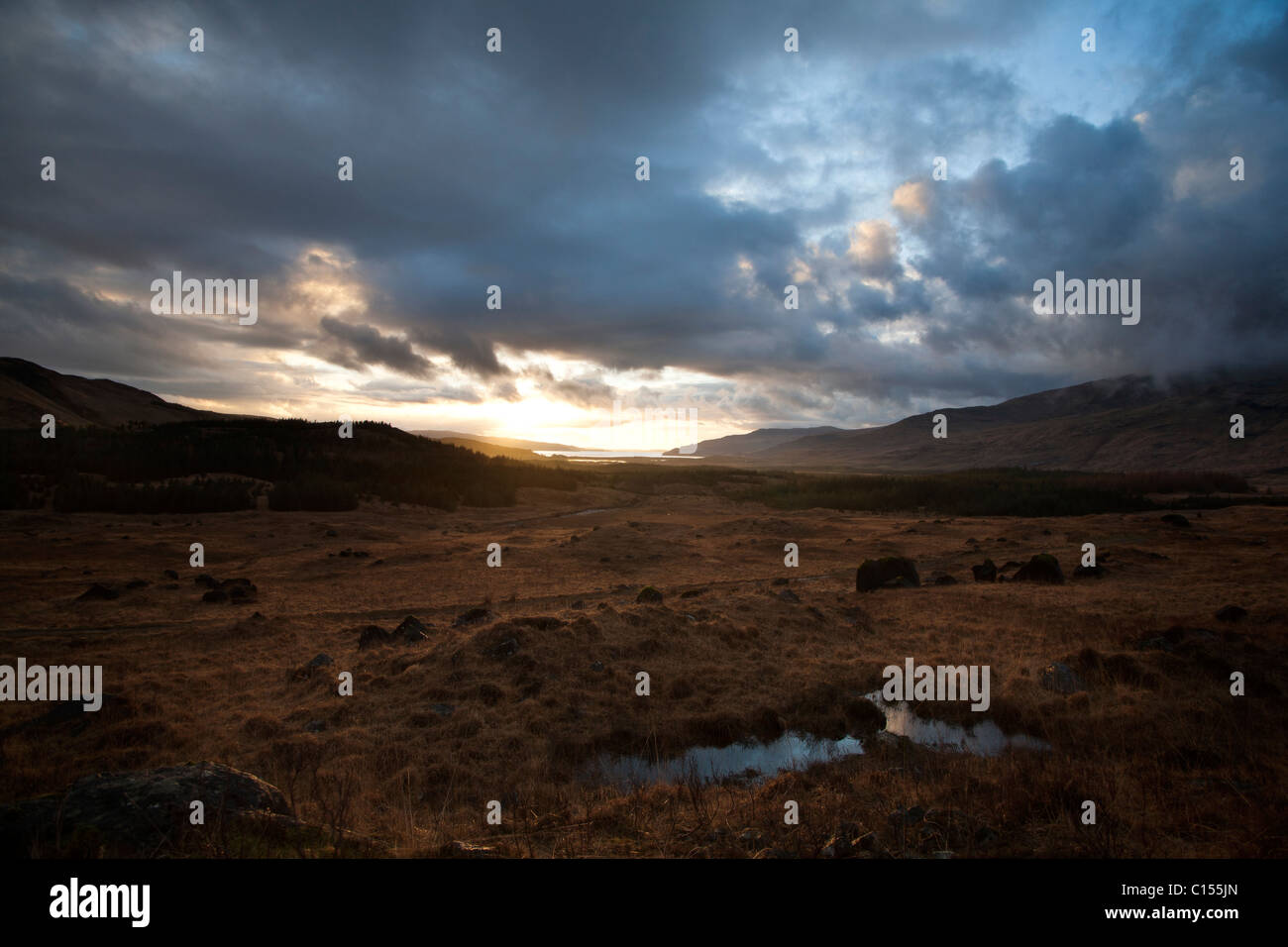 Sonnenuntergang über Glen More, Isle of Mull, Schottland Stockfoto