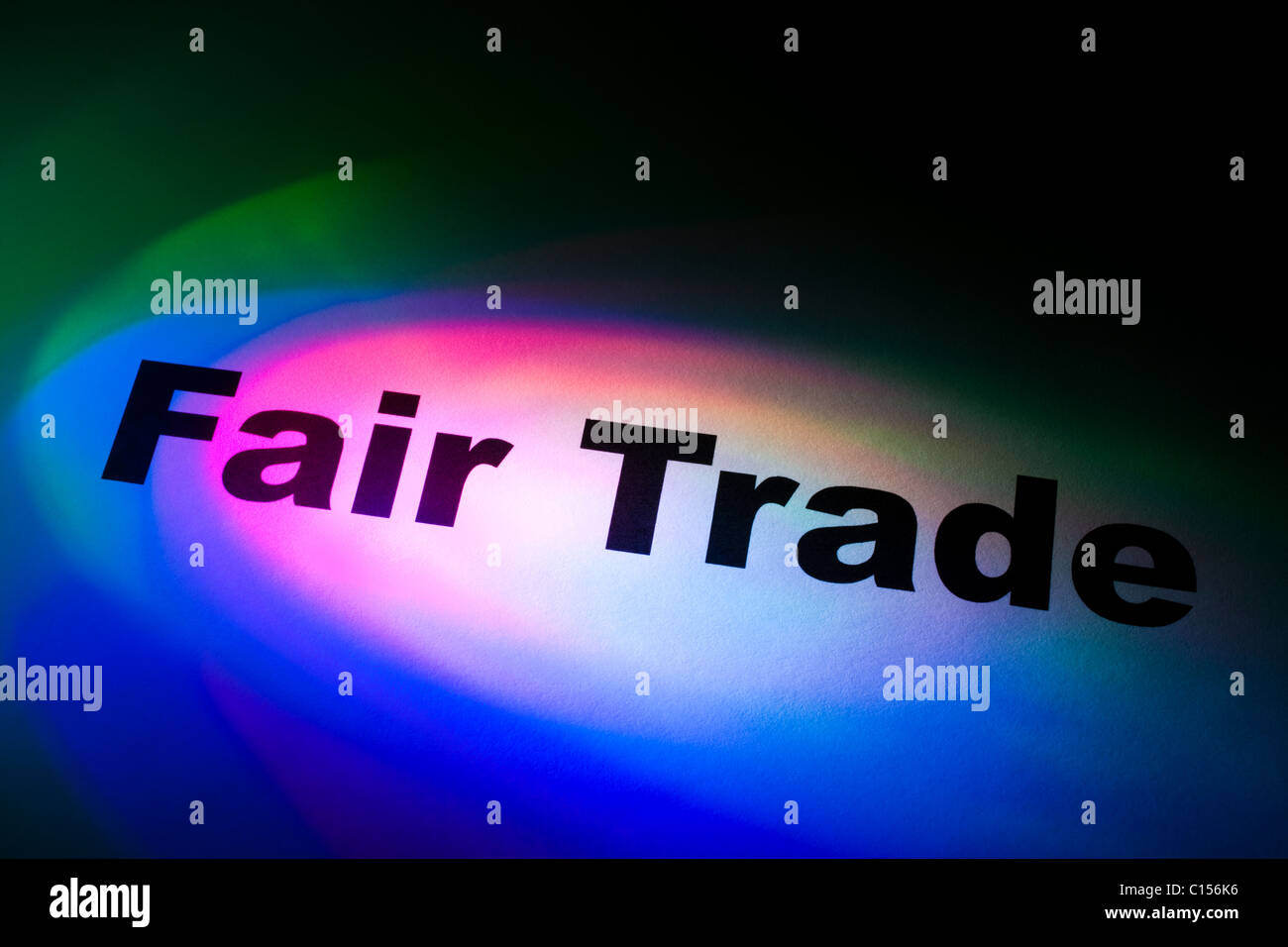 Farbe, Licht und Wort des fairen Handels für Hintergrund Stockfoto