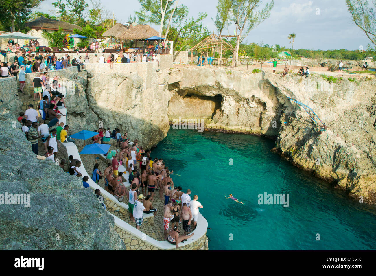 Ricks Cafe, Sonnenuntergänge, Taucher und Musik, Negril, Jamaika Stockfoto