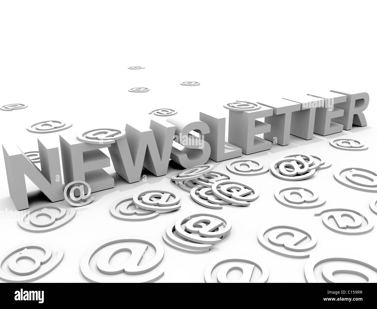 Das Wort Newsletter umgeben von Alias @ Zeichen Stockfoto