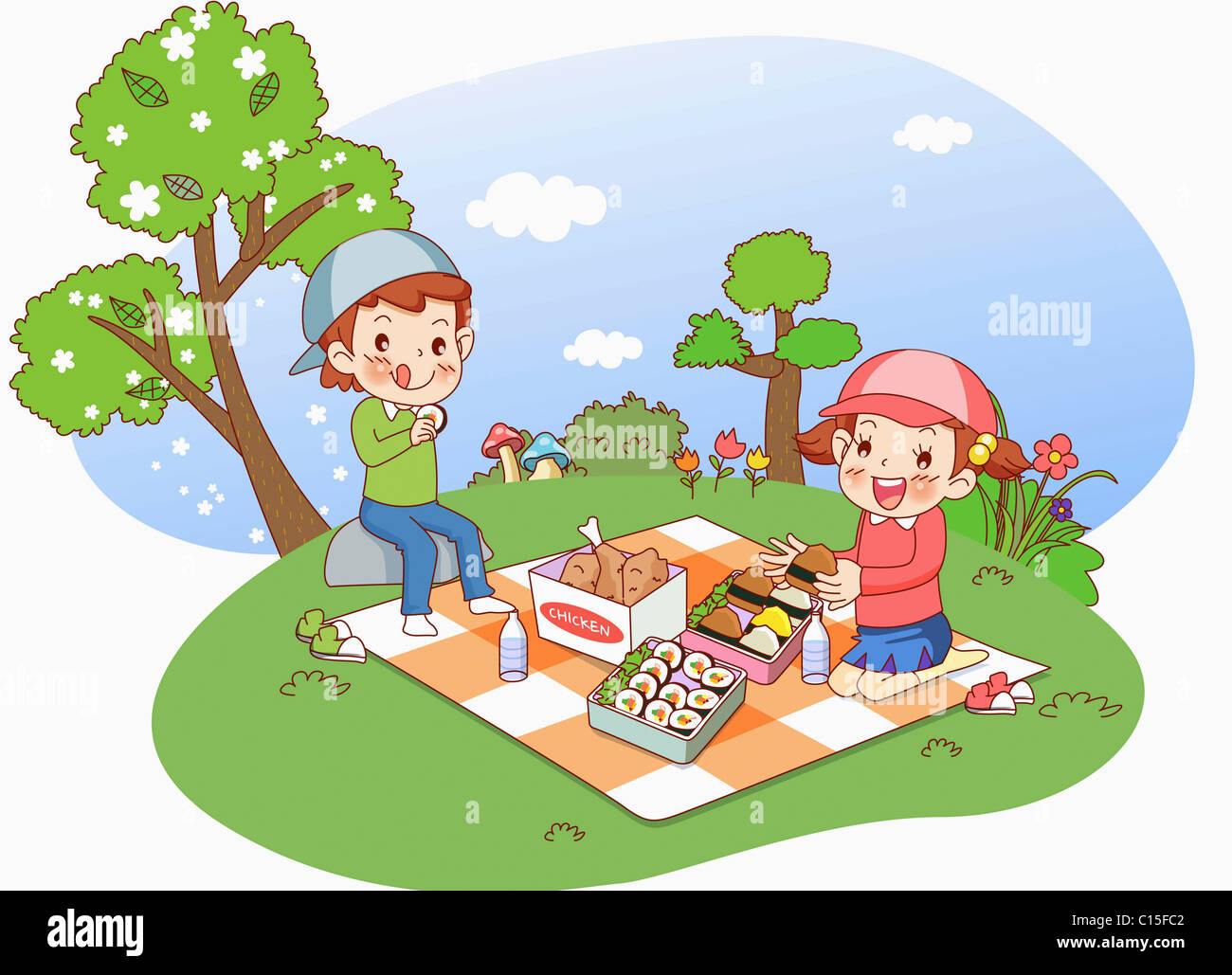 Kinder gingen ein Picknick Stockfoto