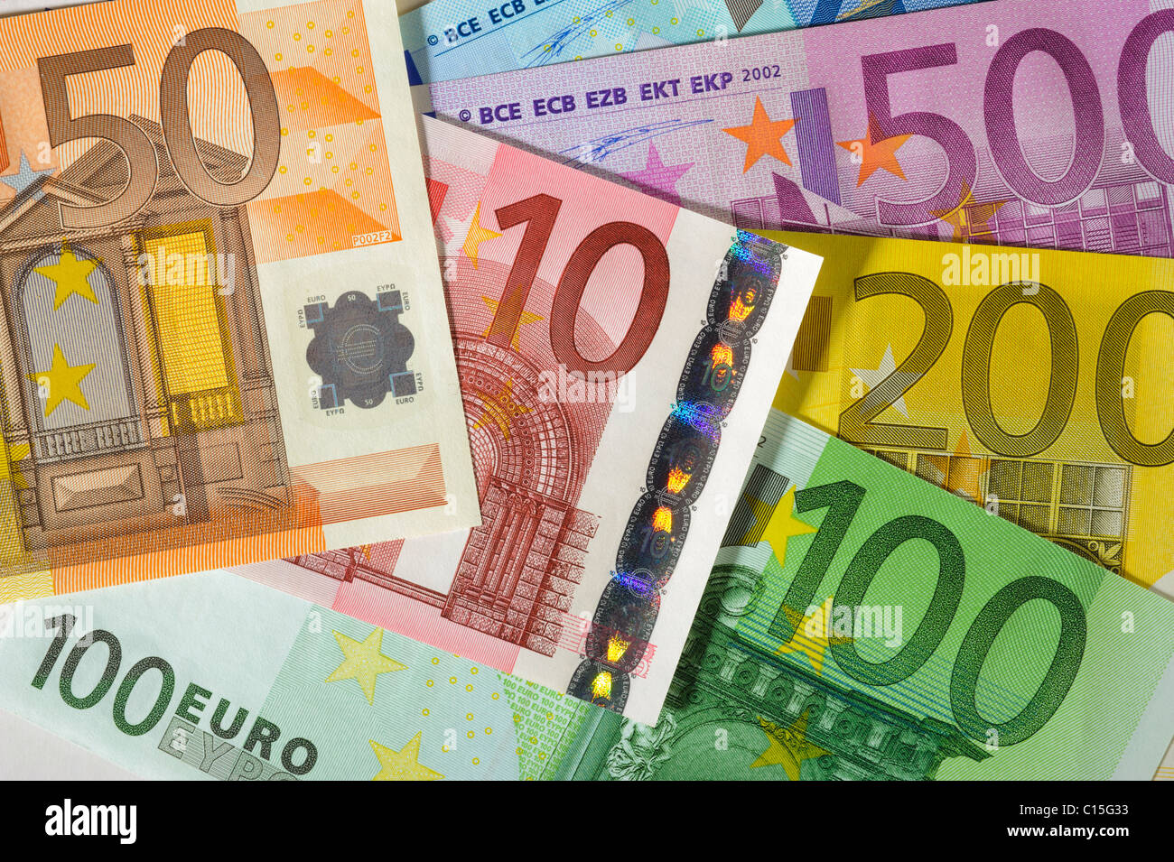 Euro-Geld-Banknoten Stockfoto