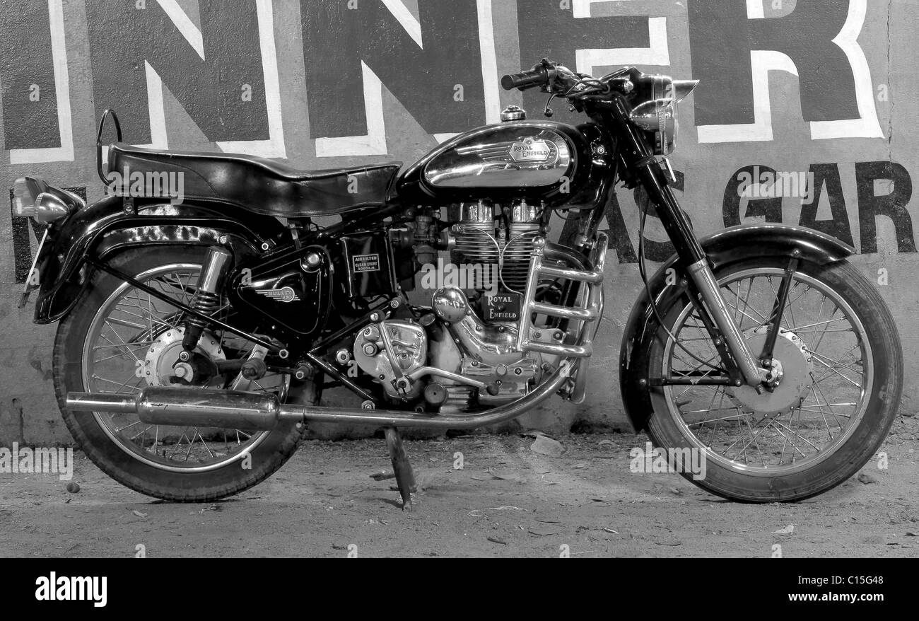 Oldtimer Enfield Motorrad Stockfoto