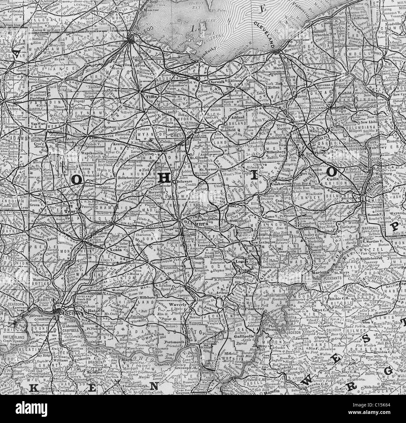 Alte Karte von Ohio aus original Geographie Lehrbuch, 1884 Stockfoto