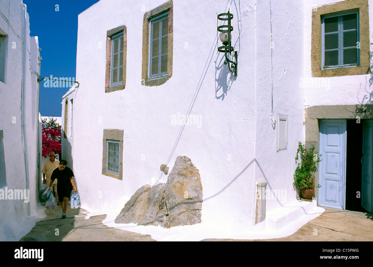 Lane, Chora, Insel Patmos, Dodekanes, Griechenland Stockfoto