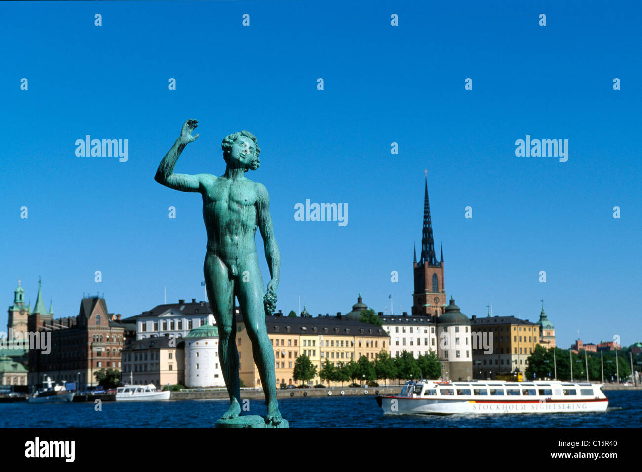 Statue, Rathaus in Hintergrund, Riddarholmen, Stockholm, Schweden, Skandinavien Stockfoto
