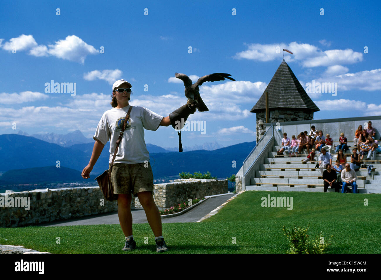 Birds Of Prey zeigen, Burg Landskron Castle, Kärnten, Austria, Europe Stockfoto