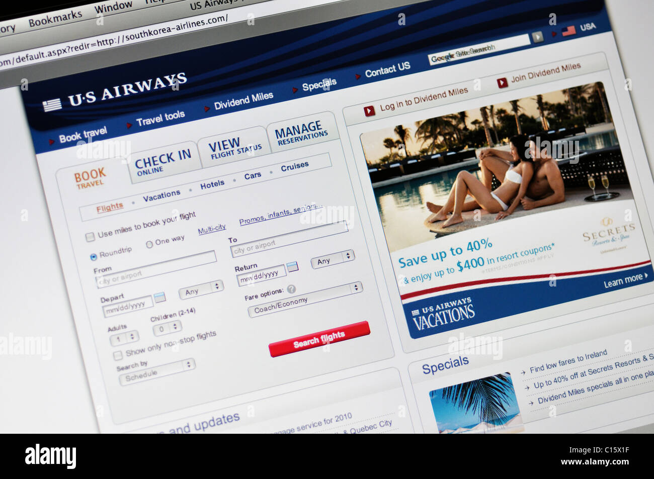US Airways-website Stockfoto