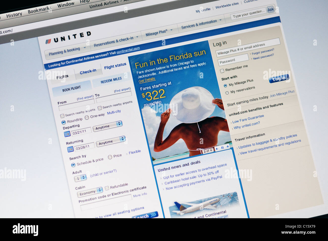 Website von United Airlines Stockfoto