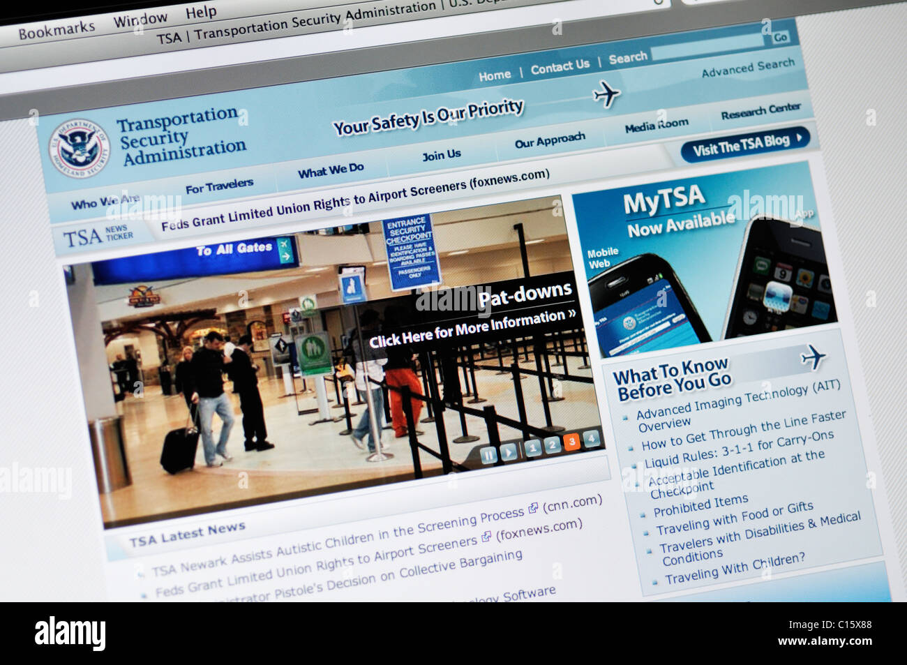 Transport Security Administration website Stockfoto