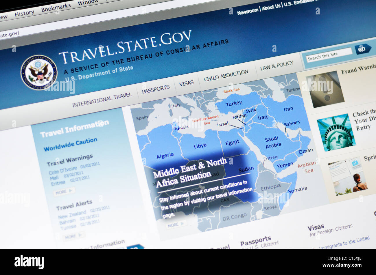 US-Bureau of Consular Affairs-website Stockfoto