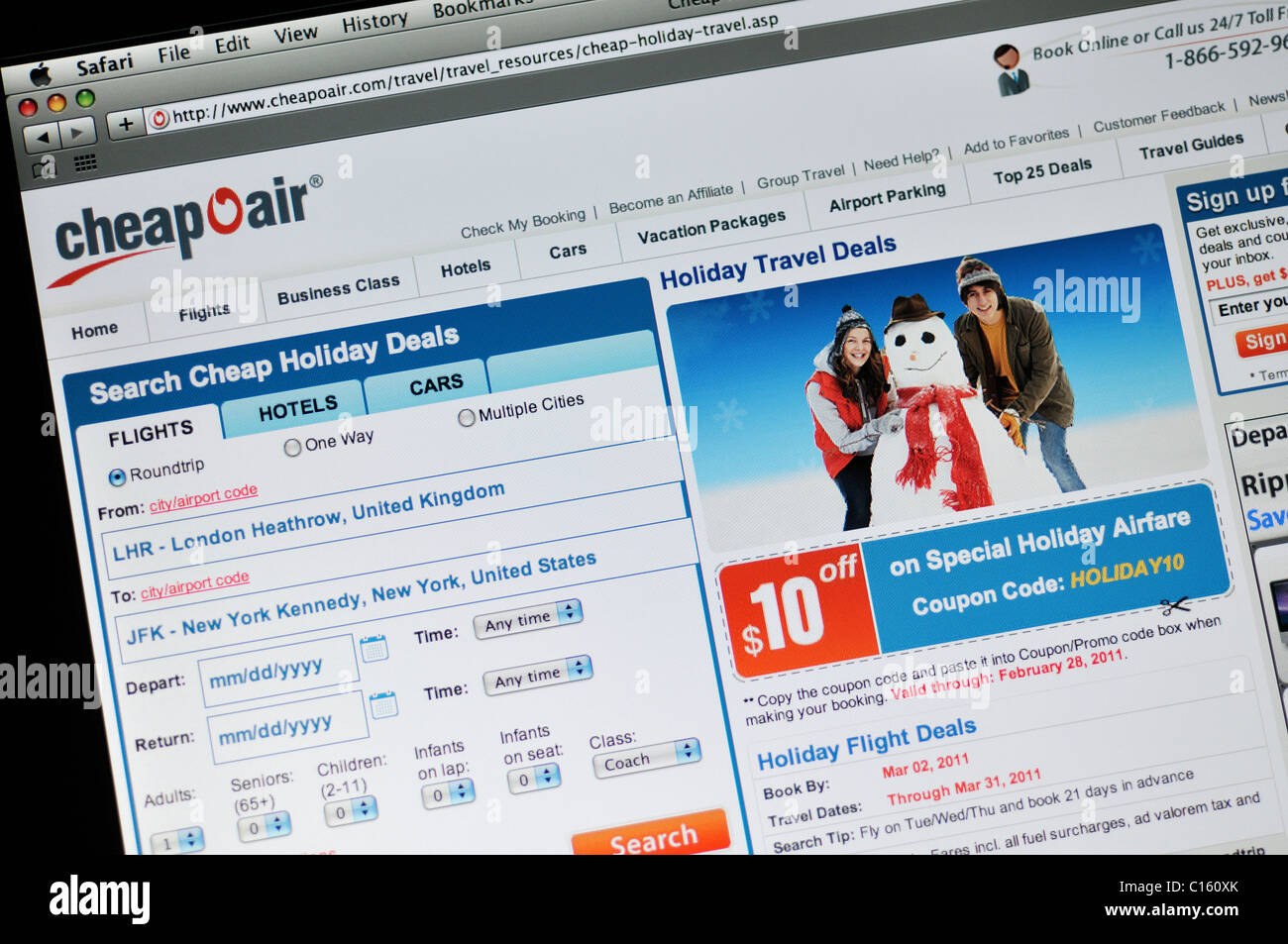 CheapOAir Flüge Webseite Stockfoto