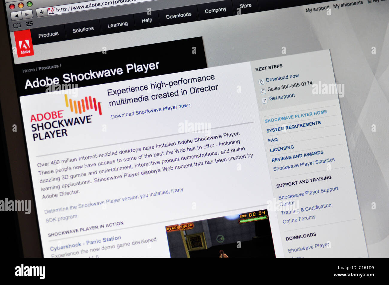 Adobe Shockwave Player-website Stockfoto