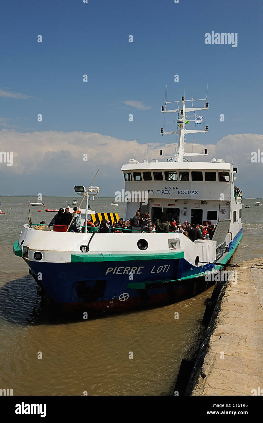 Fähre bei der Schiffstation in Ile d ' Aix Insel, Departement Charente Maritime, Frankreich Stockfoto