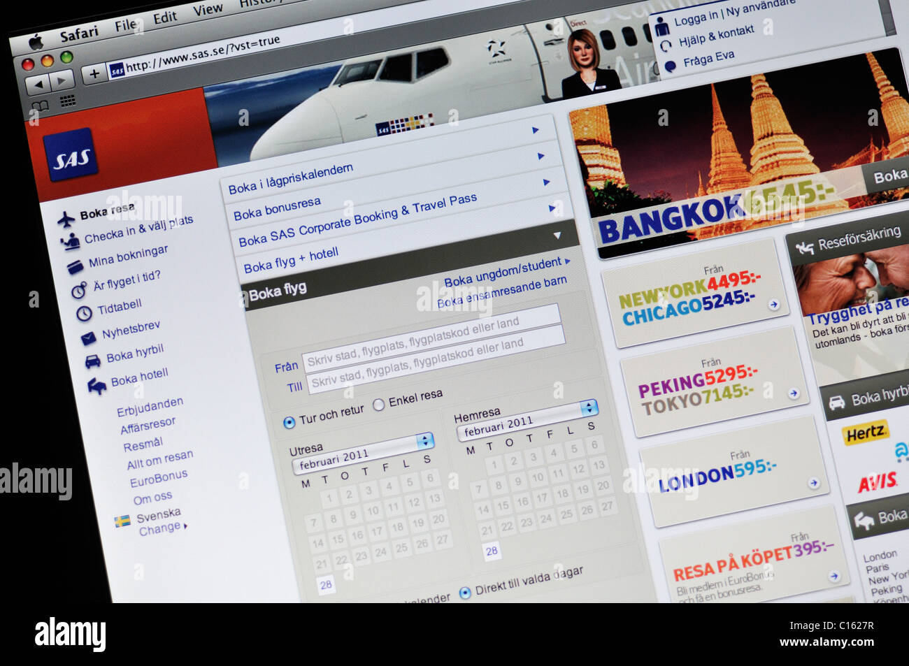 SAS Scandinavian Airlines Webseite Stockfoto