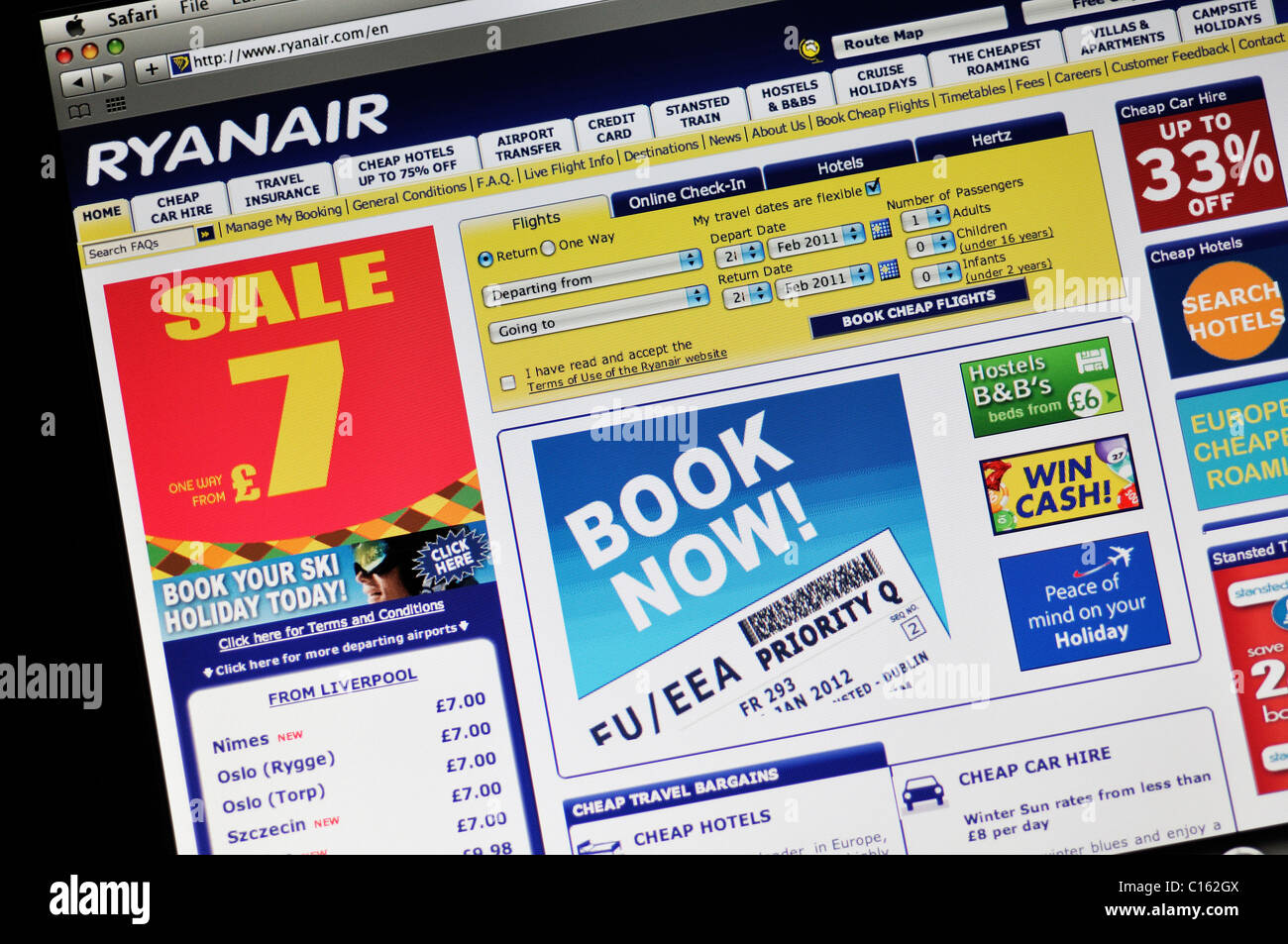 Website von Ryanair Budget airlines Stockfoto