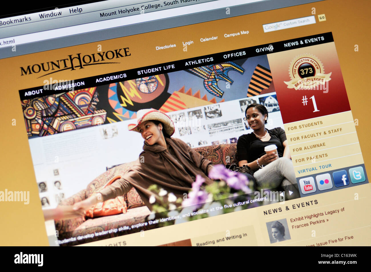 Mount Holyoke College website Stockfoto