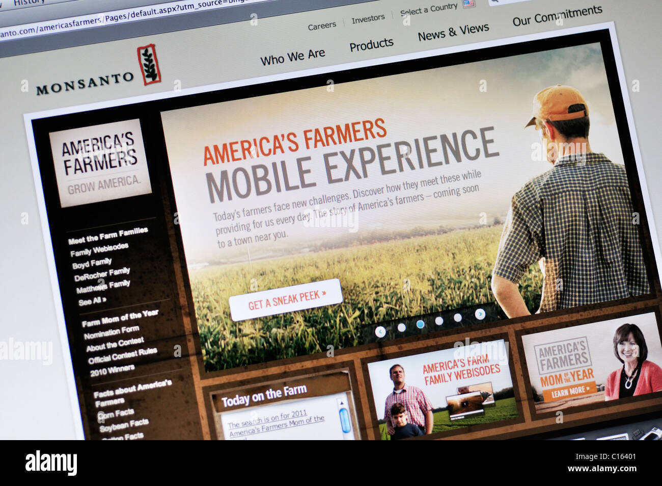 Monsanto-Website - genetisch veränderte Lebensmittel und Saatgut corporation Stockfoto