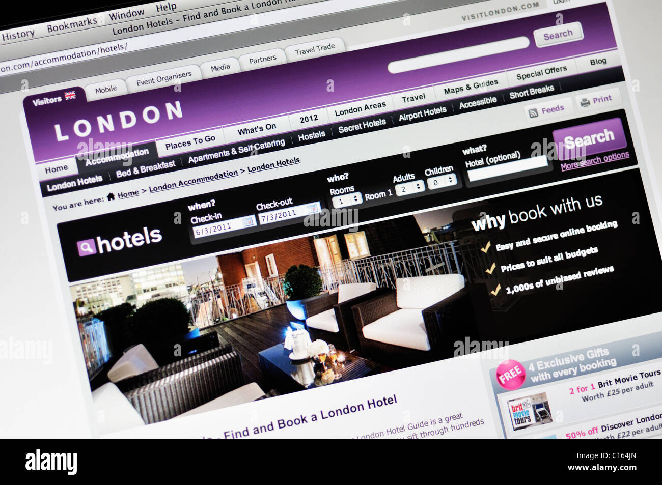 London Hotel buchen und Website Tourist guide Stockfoto