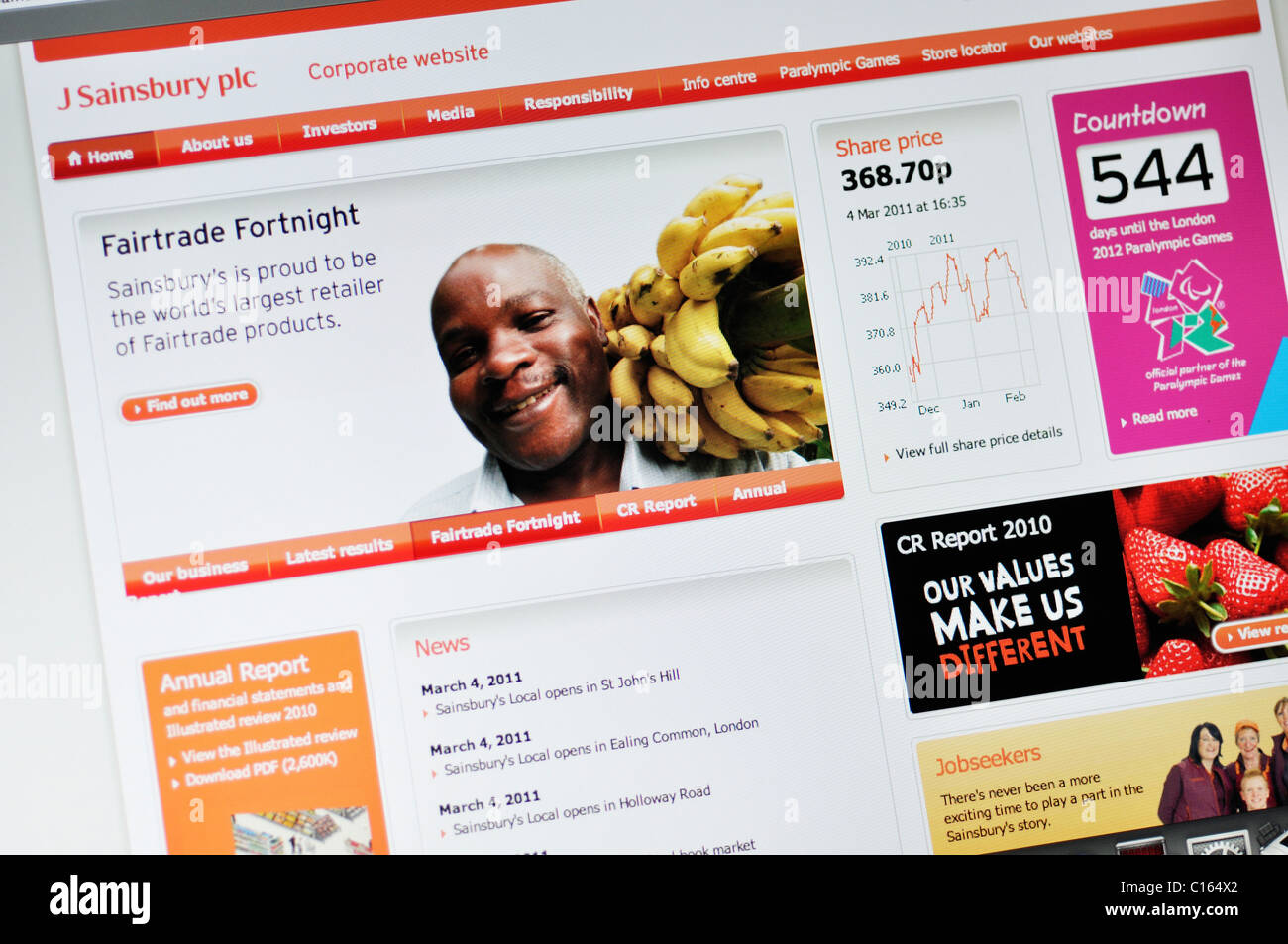 J Sainsbury Online-Lebensmittel shopping-website Stockfoto